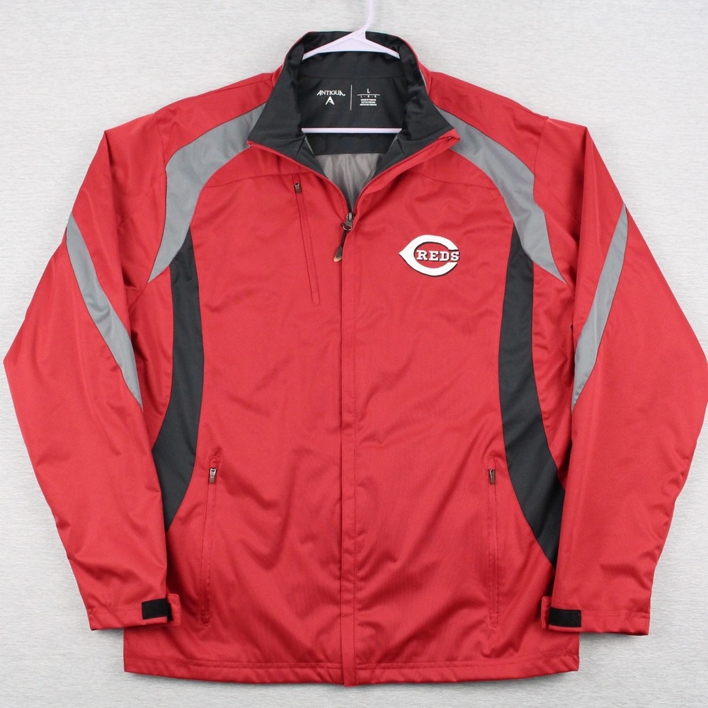 Antigua Cincinnati Reds Jacket Mens Size L Red Polyester Full Zip